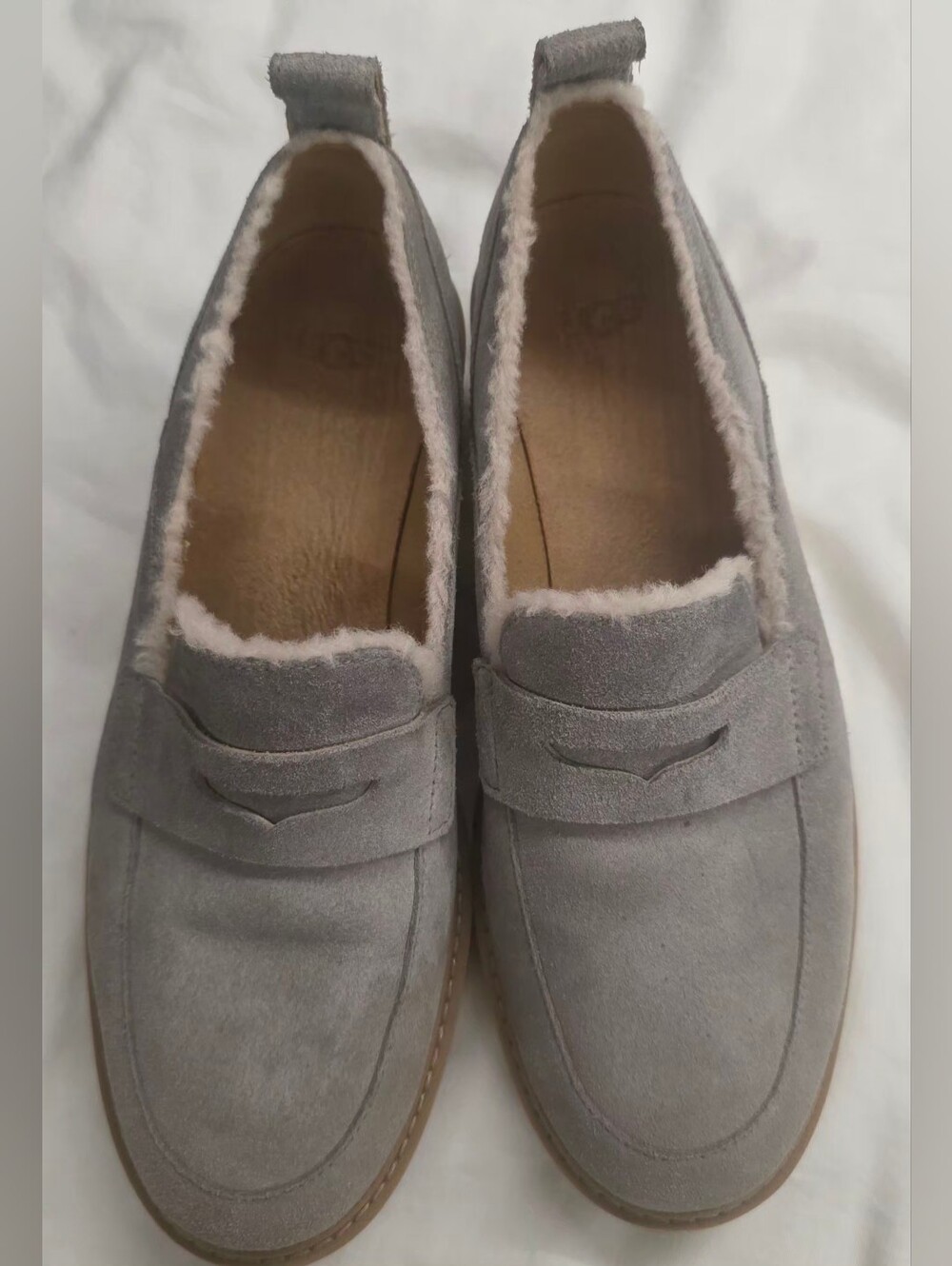 UGG Atwater Spill Seam Suede Platform Wedge Loafers Gray 8.5